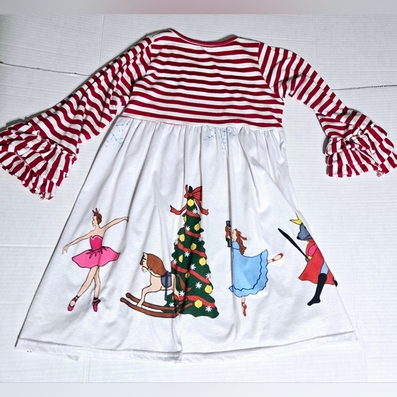 Striped Nutcracker Holiday Dress Girls Size 10 Ruffle Sleeve - Picture 7 of 8